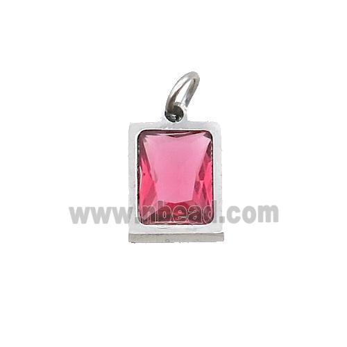 Raw Stainless Steel Rectangle Pendant Pave Red Zircon