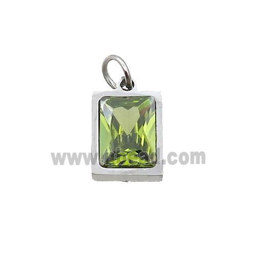 Raw Stainless Steel Rectangle Pendant Pave Olive Zircon
