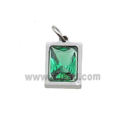 Raw Stainless Steel Rectangle Pendant Pave Green Zircon