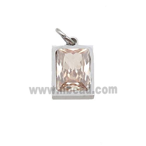 Raw Stainless Steel Rectangle Pendant Pave Champagne Zircon