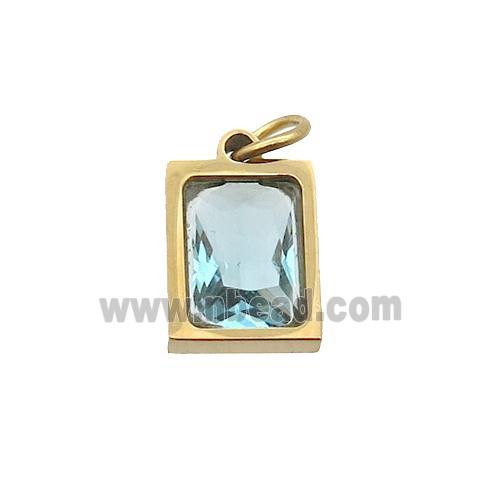Stainless Steel Rectangle Pendant Pave Blue Zircon Gold Plated