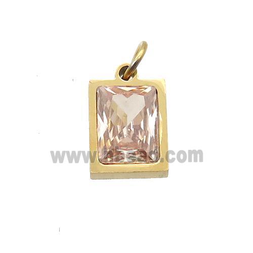 Stainless Steel Rectangle Pendant Pave Champagne Zircon Gold Plated