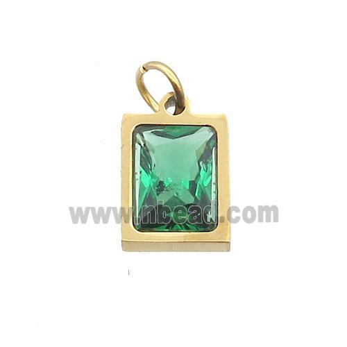 Stainless Steel Rectangle Pendant Pave Green Zircon Gold Plated