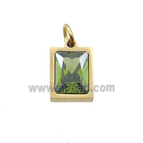 Stainless Steel Rectangle Pendant Pave Olive Zircon Gold Plated