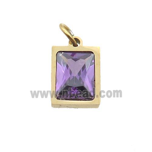 Stainless Steel Rectangle Pendant Pave Purple Zircon Gold Plated