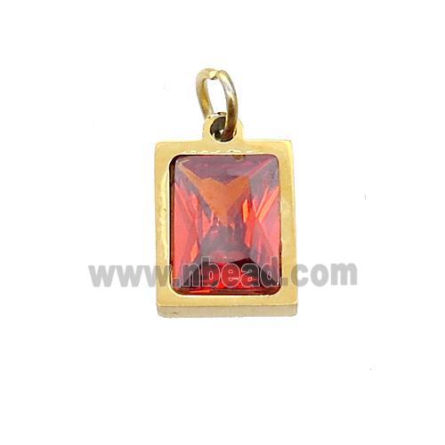 Stainless Steel Rectangle Pendant Pave Orange Zircon Gold Plated