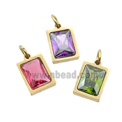 Stainless Steel Rectangle Pendant Pave Zircon Gold Plated Mixed