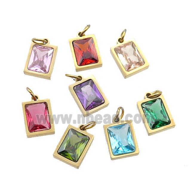 Stainless Steel Rectangle Pendant Pave Zircon Gold Plated Mixed