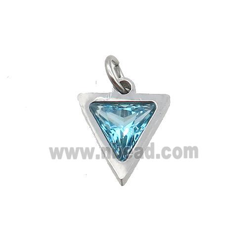 Raw Stainless Steel Triangle Pendant Pave Blue Zircon