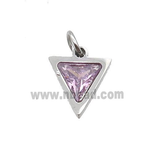 Raw Stainless Steel Triangle Pendant Pave Pink Zircon