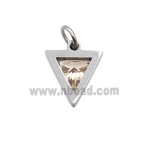 Raw Stainless Steel Triangle Pendant Pave Champagne Zircon