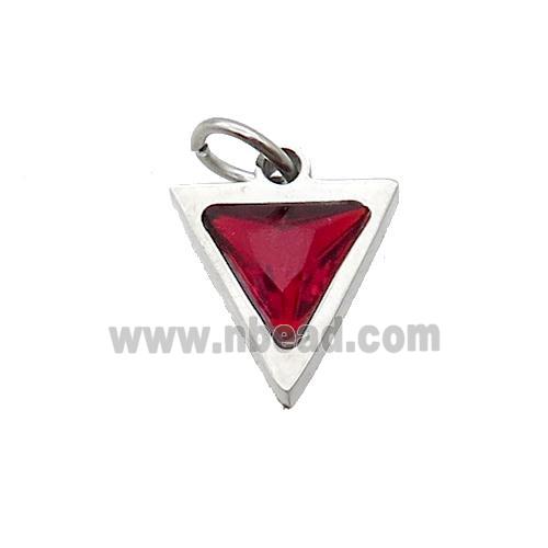 Raw Stainless Steel Triangle Pendant Pave Red Zircon