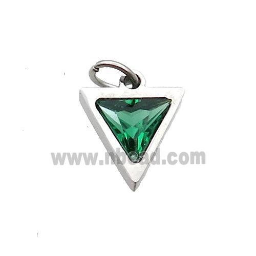 Raw Stainless Steel Triangle Pendant Pave Green Zircon
