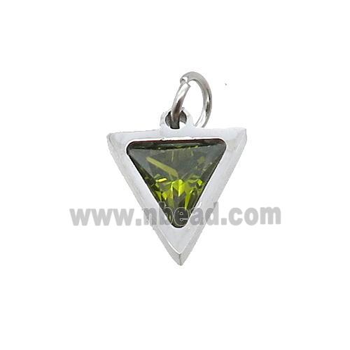 Raw Stainless Steel Triangle Pendant Pave Olive Zircon