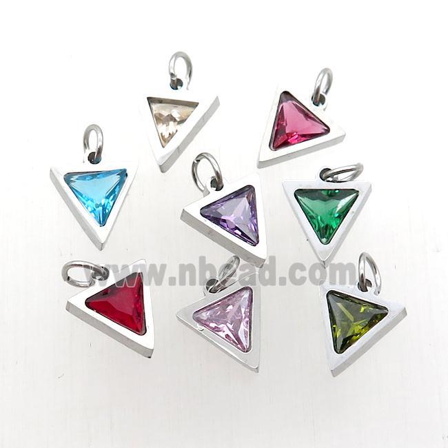 Raw Stainless Steel Triangle Pendant Pave Zircon Mixed