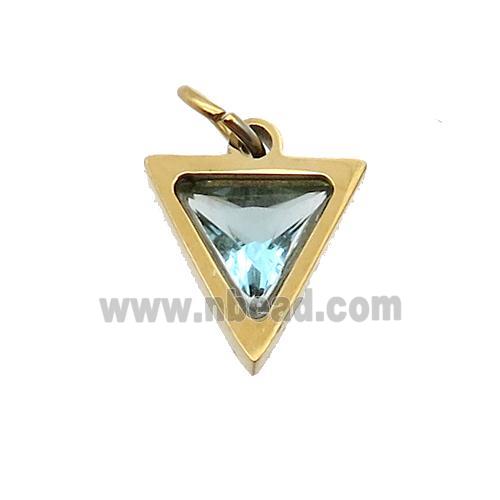 Stainless Steel Triangle Pendant Pave Aqua Zircon Gold Plated