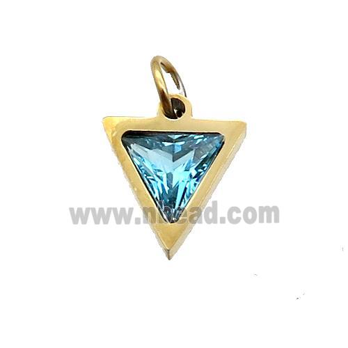 Stainless Steel Triangle Pendant Pave Blue Zircon Gold Plated