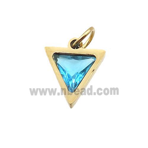 Stainless Steel Triangle Pendant Pave Aqua Zircon Gold Plated