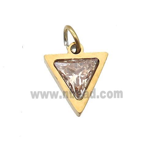 Stainless Steel Triangle Pendant Pave Champagne Zircon Gold Plated
