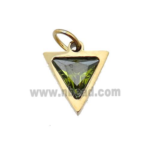 Stainless Steel Triangle Pendant Pave Olive Zircon Gold Plated