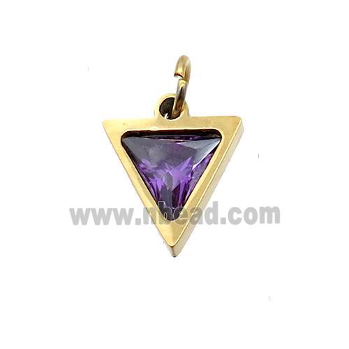 Stainless Steel Triangle Pendant Pave Purple Zircon Gold Plated