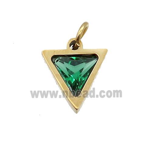 Stainless Steel Triangle Pendant Pave Green Zircon Gold Plated
