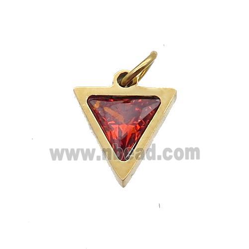 Stainless Steel Triangle Pendant Pave Orange Zircon Gold Plated