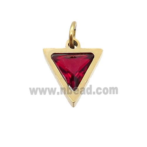 Stainless Steel Triangle Pendant Pave Red Zircon Gold Plated