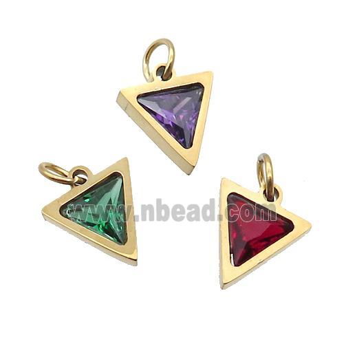 Stainless Steel Triangle Pendant Pave Zircon Gold Plated Mixed