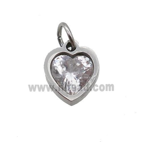Raw Stainless Steel Heart Pendant Pave Clear Zircon