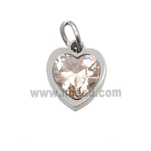 Raw Stainless Steel Heart Pendant Pave Champagne Zircon