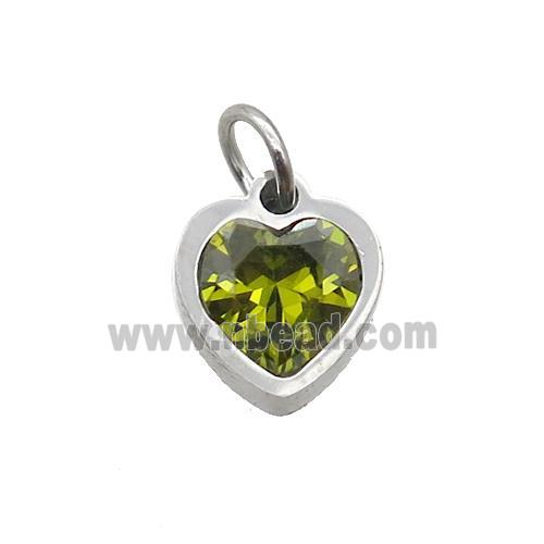 Raw Stainless Steel Heart Pendant Pave Olive Zircon