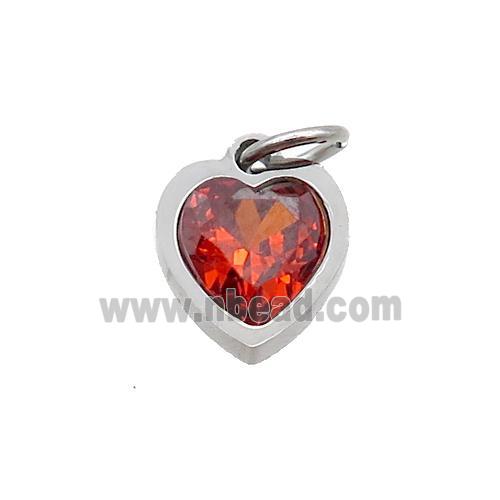 Raw Stainless Steel Heart Pendant Pave Orange Zircon