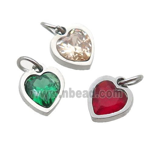 Raw Stainless Steel Heart Pendant Pave Zircon Mixed
