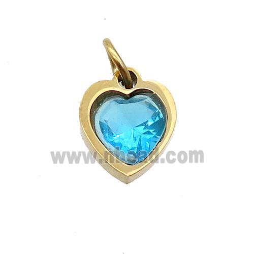 Stainless Steel Heart Pendant Pave Blue Zircon Gold Plated