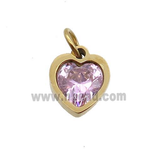 Stainless Steel Heart Pendant Pave Pink Zircon Gold Plated