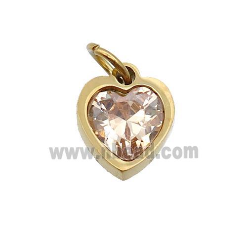 Stainless Steel Heart Pendant Pave Champagne Zircon Gold Plated
