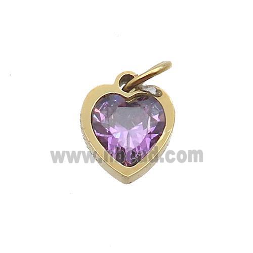 Stainless Steel Heart Pendant Pave Purple Zircon Gold Plated