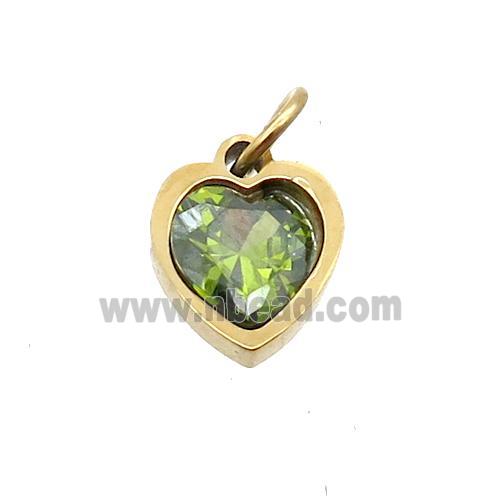 Stainless Steel Heart Pendant Pave Olive Zircon Gold Plated