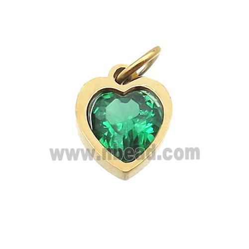 Stainless Steel Heart Pendant Pave Green Zircon Gold Plated