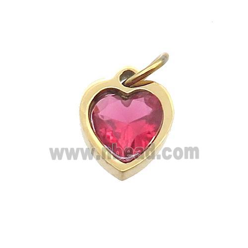 Stainless Steel Heart Pendant Pave Red Zircon Gold Plated