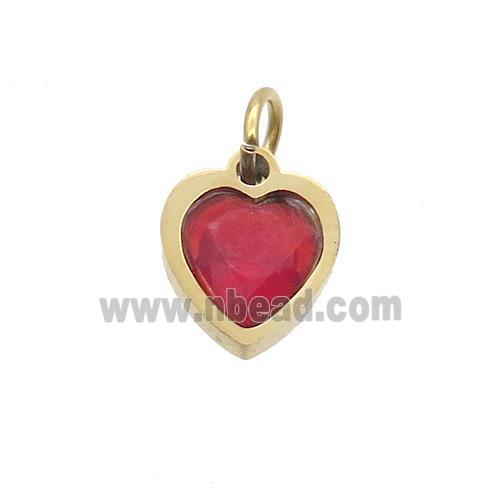 Stainless Steel Heart Pendant Pave Red Zircon Gold Plated