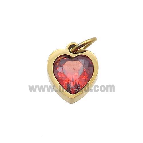 Stainless Steel Heart Pendant Pave Orange Zircon Gold Plated