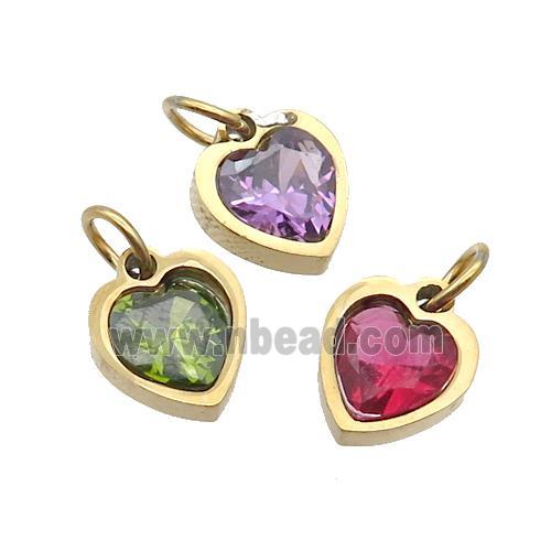 Stainless Steel Heart Pendant Pave Zircon Gold Plated Mixed
