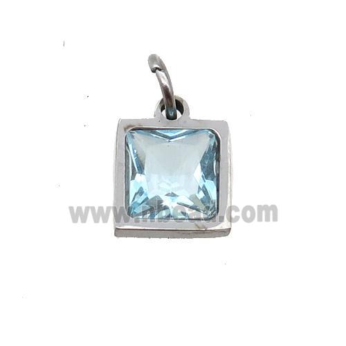 Raw Stainless Steel Square Pendant Pave Blue Zircon