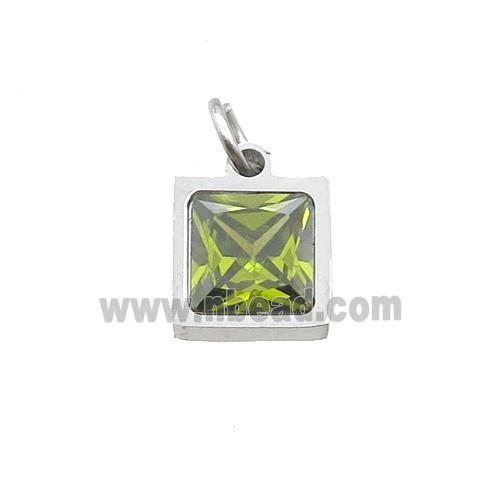 Raw Stainless Steel Square Pendant Pave Olive Zircon