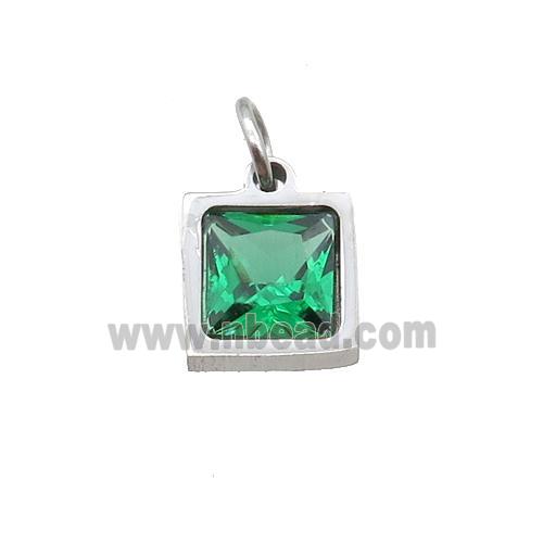 Raw Stainless Steel Square Pendant Pave Green Zircon