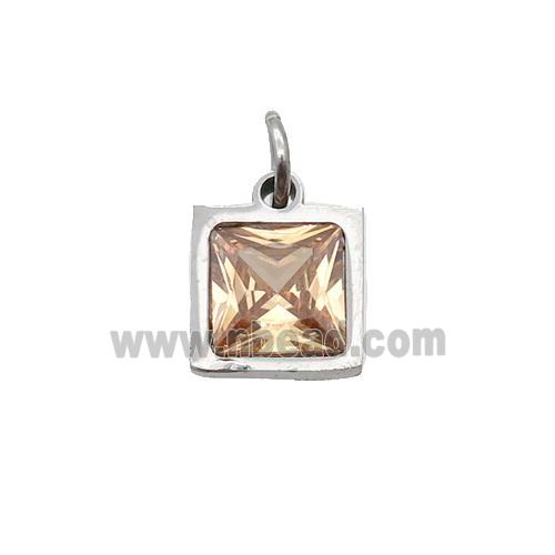 Raw Stainless Steel Square Pendant Pave Champagne Zircon