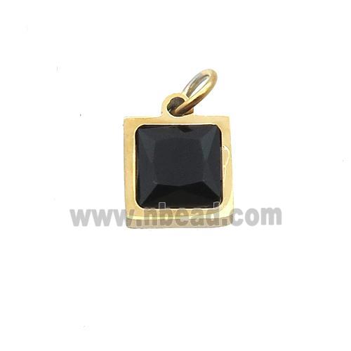 Stainless Steel Square Pendant Pave Black Zircon Gold Plated