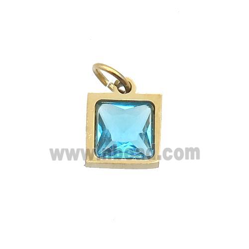 Stainless Steel Square Pendant Pave Blue Zircon Gold Plated